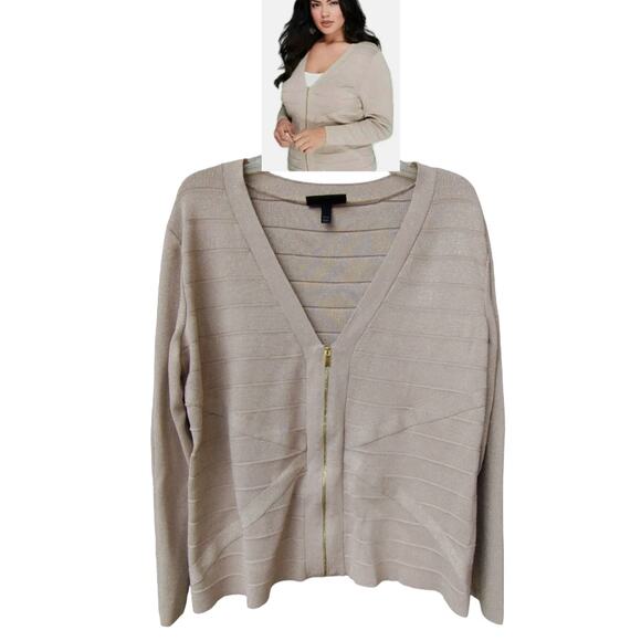 Lane Bryant Gold Sparkle Metallic Front Zip Cardigan Size 22-24 Nylon/Rayon 2XL - Picture 1 of 10